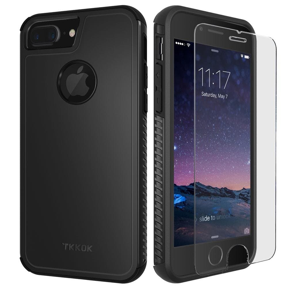TKKOK TKKOK iPhone 7 Plus Case, Slim Dual Layer Heavy Duty Rugged Scratch-Resistant Shockproof Non-Slip Grip Protective Case Cover [Tempered Glass Screen Protector Included] for iPhone 7 Plus-Black