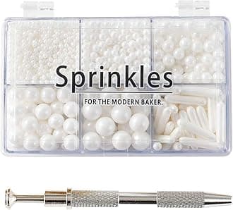 Kasvan White Mix Sugar Sprinkles - Edible Candy Pearls with 4-Claw Sprinkle Pen,118g/4.16 Oz, Gift Box Pack, Baking Cake Decorations, Ice Cream Toppings and Cookie Decorating, Wedding Party Chirstmas