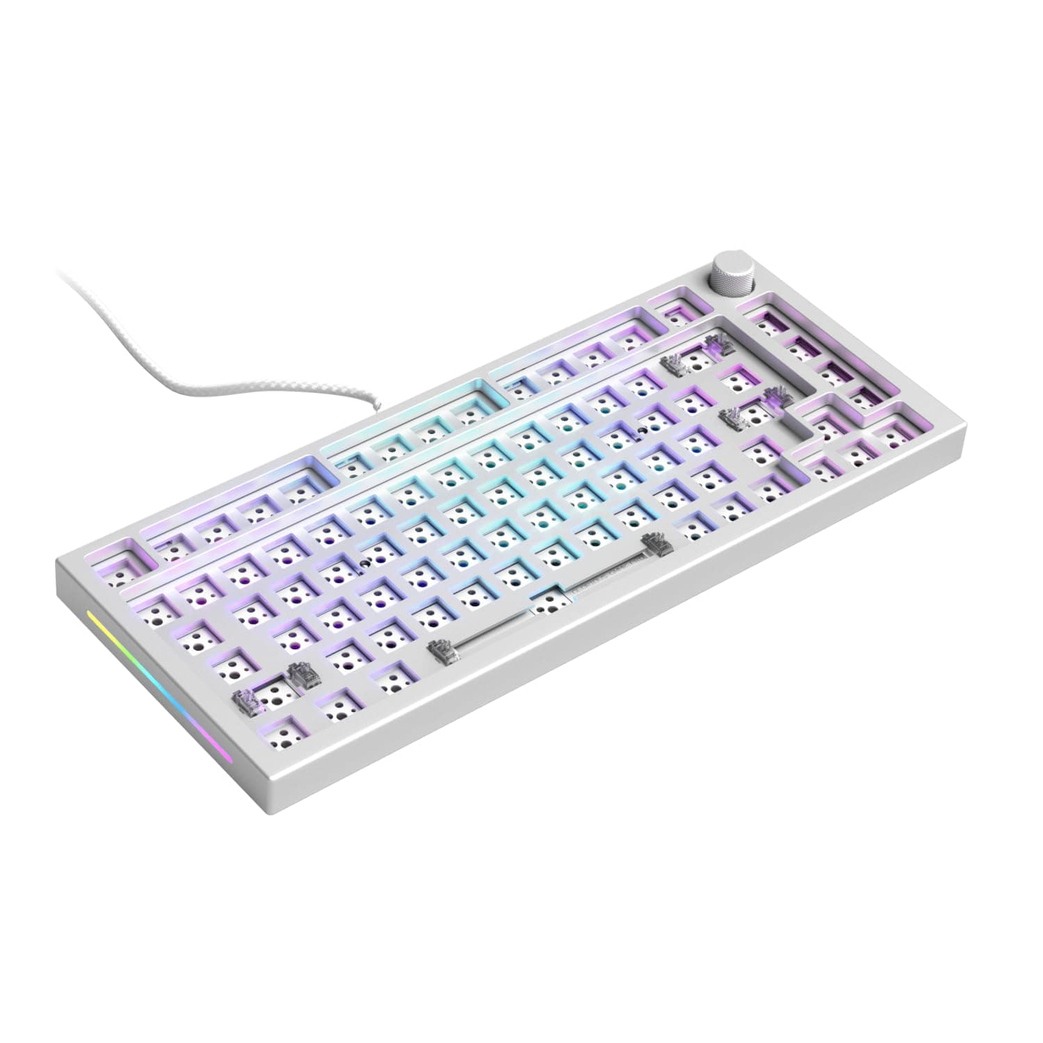 Glorious PC Gaming Race - GMMK PRO Barebones Custom Keyboard (ANSI USA) Compact 75% with Knob, White Aluminum, DIY Mechanical Kit, TKL, Hotswap, Cherry MX Style, Backlit RGB, USB-C Removable