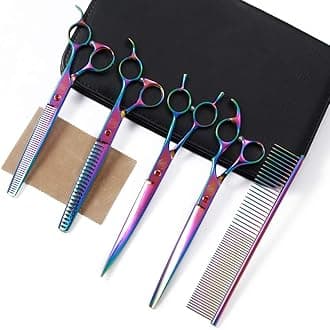 Moontay Professional Dog Grooming Set - 7/8 Inch Chunkers Shears with Curved and Thinning Scissors, Comb Included