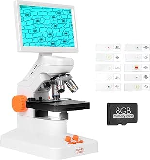 MT3-2 Biological Digital Microscope 40X-1200X with 7'' IPS Screen for Kids& Adults, Wireless Electron Microscope for Classroom Lab Home, HDMI & USB Professional Microscope Kit with 10 Slides