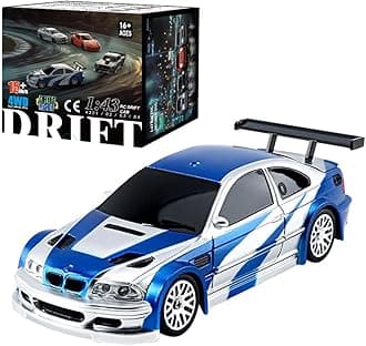 HERR RC Electric Mini Racing Drift Car Model 1:43 Scale 2.4G Full Scale Linkage Light Set Max Speed 15km/h Indoor Mini RC Toys Hobbyist Gift Black White (RTR Version/Blue & White)