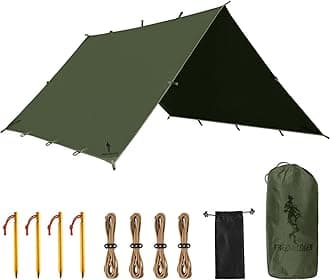 FREE SOLDIER Camping Tarp Waterproof Portable Multifunctional Outdoor Camping Traveling Awning Backpacking Shelter Rain Tarp (Dark Green 10×10.5ft)