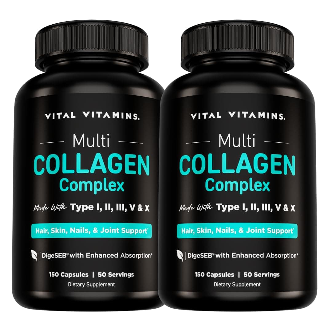 Multi Collagen Capsules (2-Pack) - Type I, II, III, V, X - Grass-Fed, Collagen Peptides Supplements, Non-GMO - for Men & Women