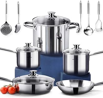 – 14-Piece Nickel Free Stainless Steel Cookware Set - Nickel Free Non-Toxic Stainless Steel Pots and Pans Set - Healthy Induction Cookware