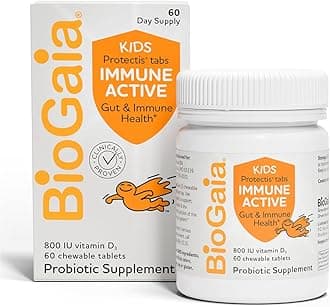 BioGaia Protectis Immune Active Kids Probiotic | Clinically Proven Probiotic + Vitamin D | Supports Immune, Digestive & Overall Health | Kids Probiotic | Orange Chewable Tablets | 60 Day Supply