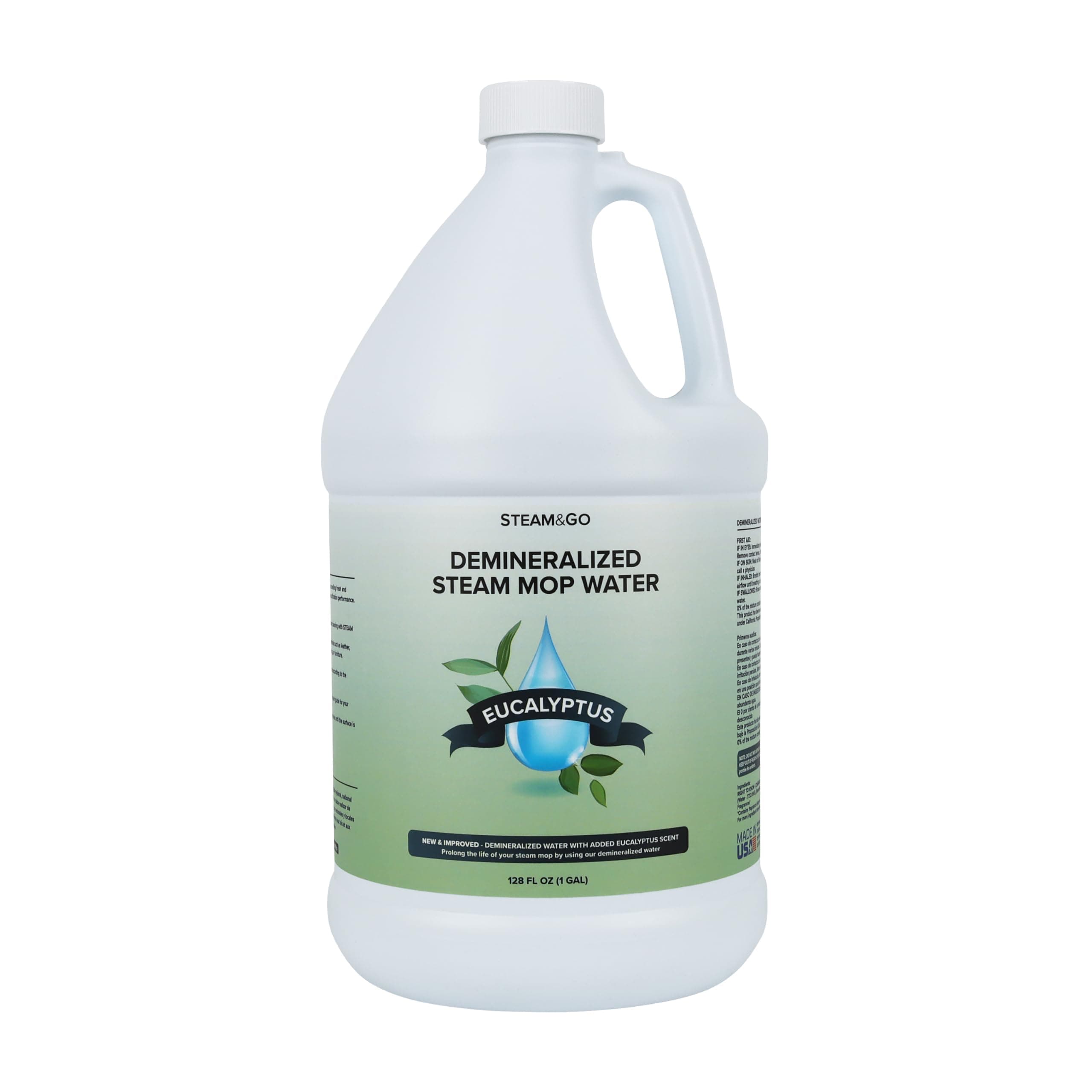 Steam & Go Demineralized Water - Multi-Surface Cleaning Solution for Steam Mop, Ready-to-Use Floor Cleaner, No PVC, Ideal for Home & Office, Compatible w/Any Mop - Eucalyptus Mint, 128oz, Pack of 1