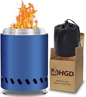 HGD Small Tabletop Fire Pit, Smokeless Table Top Firepit Outdoor, Portable Mini Stove with Carry Bag for Camping Backyard Patio Garden Picnic, Fueled by Pellets or Wood, Stainless Steel, Blue
