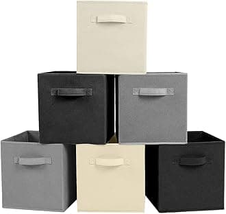 ShellKingdom Foldable Fabric Storage Cubes - Cloth Organizer Drawer for Closet & Toys, 6 Pack (Black, Beige, Grey)