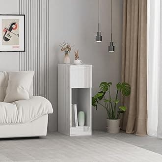 Pantanal 20CM Slim Bedside Table Cabinet White with Drawer Shelf, Small Narrow Wood Bed Side Table End Table Nightstand for Bedroom Living Room