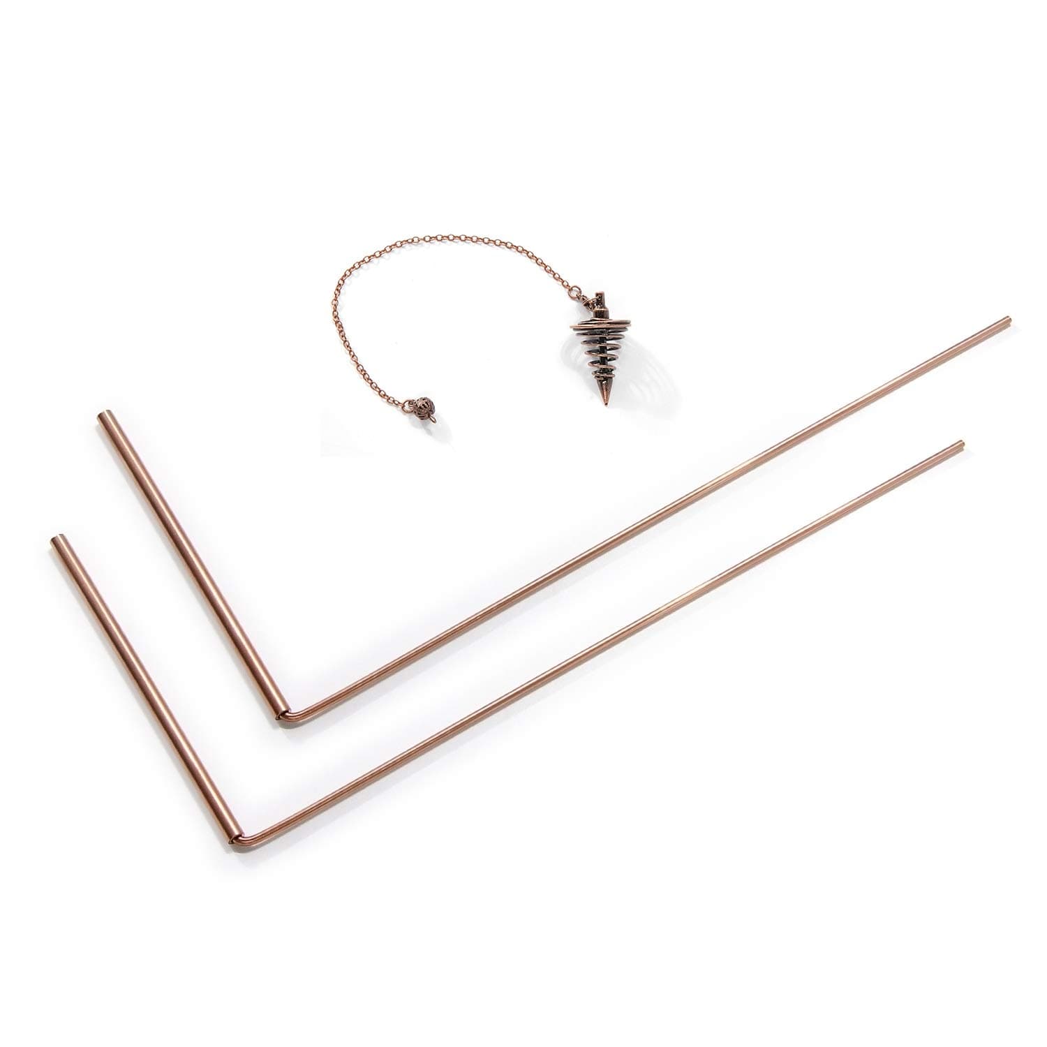 99.9% Pure Copper Dowsing Rods Kit- 2PCS 11.8 * 5.12 Inch Divining Rods+ Pendulum with Water Divining Witching, Energy Healing, Paranormal, Ghost Hunting, Gold, Yes No Questions