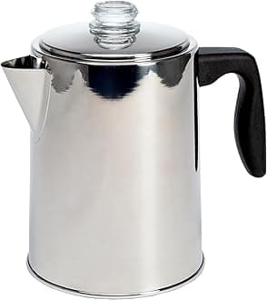 Stovetop Coffee Percolator, Premium Stainless Steel Coffee Maker with Reusable Filter Basket, Non-Drip Spout, Glass Knob Brew Indicator and Heat Resistant Handle, Dishwasher Safe, 8 Cup