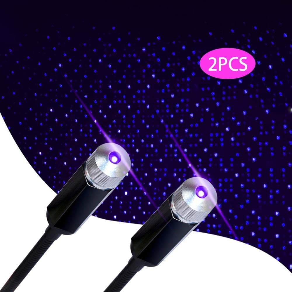 Plug and Play-Atmosphere Lamp Romantic USB Night Star Ceiling Lights Decoration Roof Light for car/Home/Party (2Pack blue)