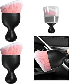 Ziciner 2 PCS Car Detailing Brush, Curved Soft Bristles Auto Removal Dust Collectors, Universal Vehicle Dashboard, Air Conditioner Vents etc Interior Cleaning Tool Accessory (Pink/White)