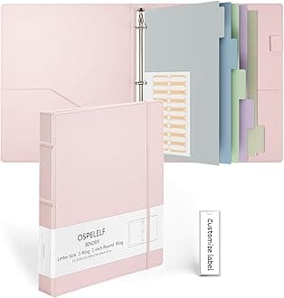 Ospelelf Vintage Hardcover 3 Ring 1 inch Leather Binder, Professional Binder Organizer Suitable for Letter Size, Binder Dividers with Tabs, Faux Rose Pink Leather