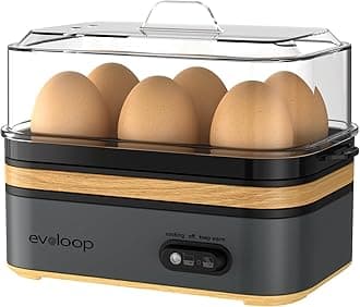 Evoloop Rapid Egg Cooker Electric 6 Eggs Capacity, Soft, Medium, Hard Boiled, Poacher, Omelet Maker Egg Poacher With Auto Shut-Off, BPA Free