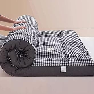 Japanese Floor Futon Mattress, Roll Up King Size Mattress Floor Bed Tatami Foldable Soft Pressure Reducing Breathable Double Futon Mattress Student Dormitory Home Mattress(Gray plaid,180cm*200cm)