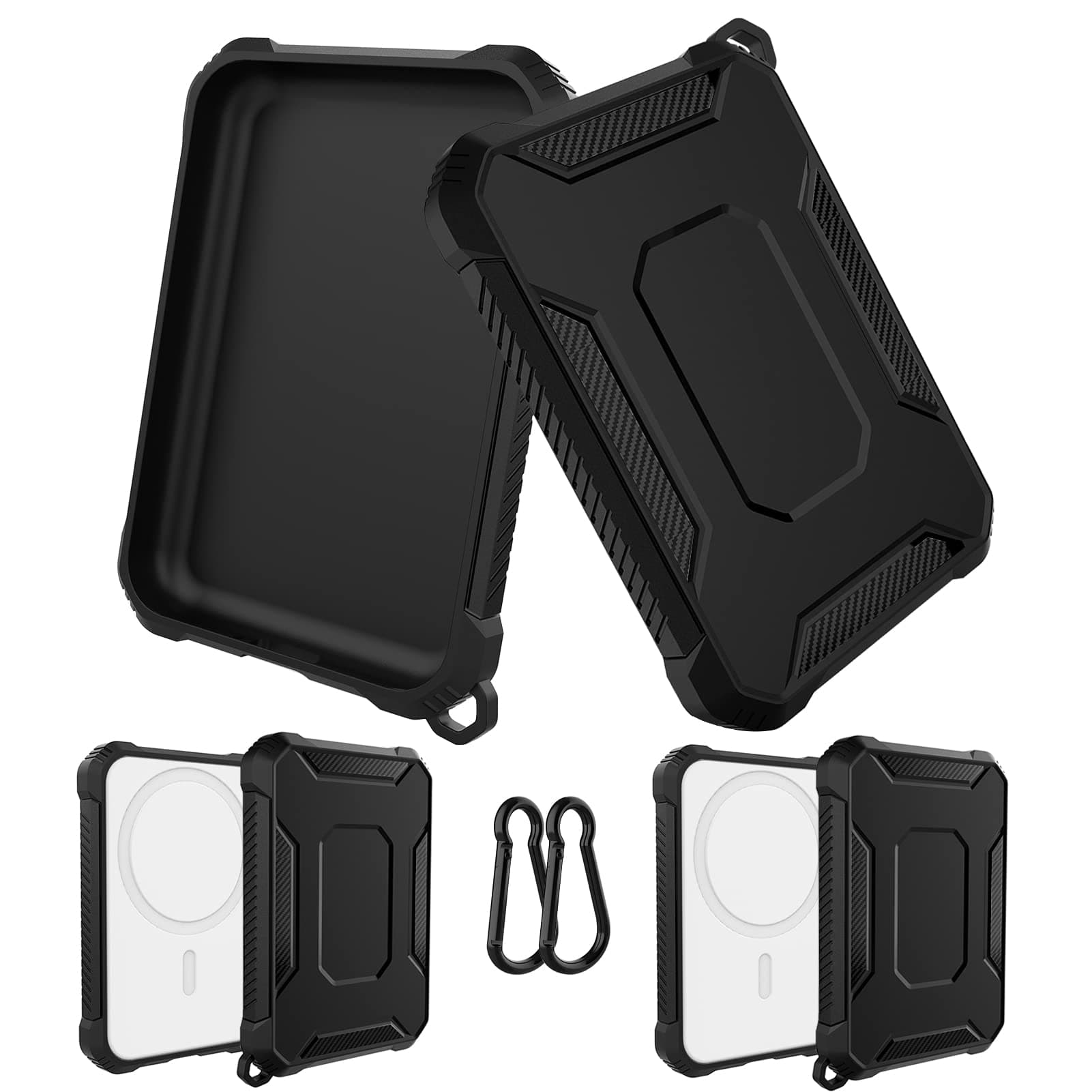 2 Pack Case Compatible with Magsafe Battery Pack Cover, GHIJKL Slim TPU Carbon Fiber Design Protective Case Cover with Keychain Anti-Shockproof Rugged Bumper Shell for Magsafe Battery Pack