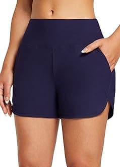 Swim Shorts Womens Tummy Control High Waisted Swimming Board Shorts with Pockets Liner Quick Dry UPF 50+