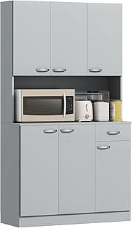 HOMCOM 71" Kitchen Pantry Cabinet, Tall Storage Cabinet with Microwave Stand, Buffet with Hutch, 6 Doors, Storage Drawer, 3 Adjustable Shelves for Living Room, Dining Room, Gray