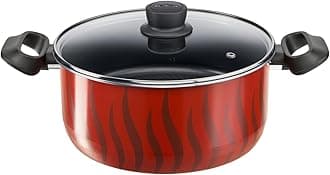 Tefal G6 Tempo Flame 26 Sautepan with SS Lid, Non-stick, Red, Aluminium, C3045285