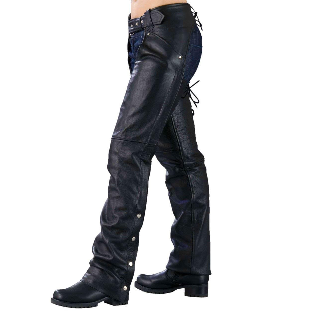 Ladies Biker Chaps with Laces ON The Back … (Medium) Black