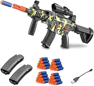 Soft Bullets Toys Guns for Boys,M416 Foam Blaster Gun,Electric Sniper Rifle with Scope 40 Darts 2 Magazines,Full auto Gun for Kids Ages 6-12 Years Old,Gifts for Adult, Camouflage, M416-905B