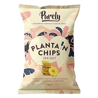 Plantain Chips - Low Fat Plantain Crisps - Gluten Free Snacks - Healthy Alternative Snack Multipack - Vegan, Nutritious & All Natural - Sea Salt - 75g x 10 Pack