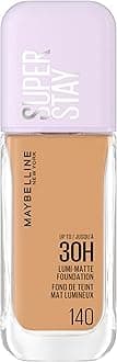 Maybelline New York Super Stay up to 30HR Lumi-Matte Foundation, Medium-Full Coverage, Vegan Formula*, Amino Acids, Niacinamide, Vitamin E, All Day Wear - Shade: 140