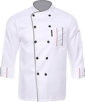 FreebilyUnisex Chef Coat Mens Womens Long Sleeves Double-Breasted Kitchen Chef Shirt Uniform