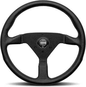 Motorsport Montecarlo Black Stitch Leather Street Steering Wheel, Brushed Black Anodized Spoke, Black Stitch 350mm