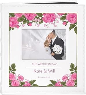 MavertonPhoto Album for couples- White cover with a photo frame and a stylish print - 60 black pages to fill in - Up to 240 images in multiple size - For wedding - For parents - garden