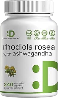 Rhodiola Rosea with Ashwagandha, 240 Veggie Capsules – Max Strength 10:1 Root Extract – Adaptogenic Supplements for Relaxation, Energy, & Brain Health* – Non-GMO