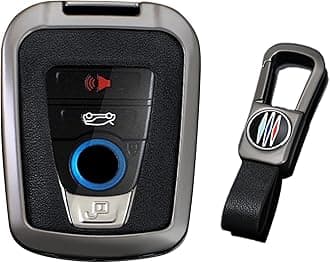 PU Leather+Zinc Alloy 4 Button Smart Key Fob Cover Case Fit for BMW 2014-2019 I3 2014-2020 I8 Keyless Key Holder with Leather Keychain Car Accessory C Gun Black