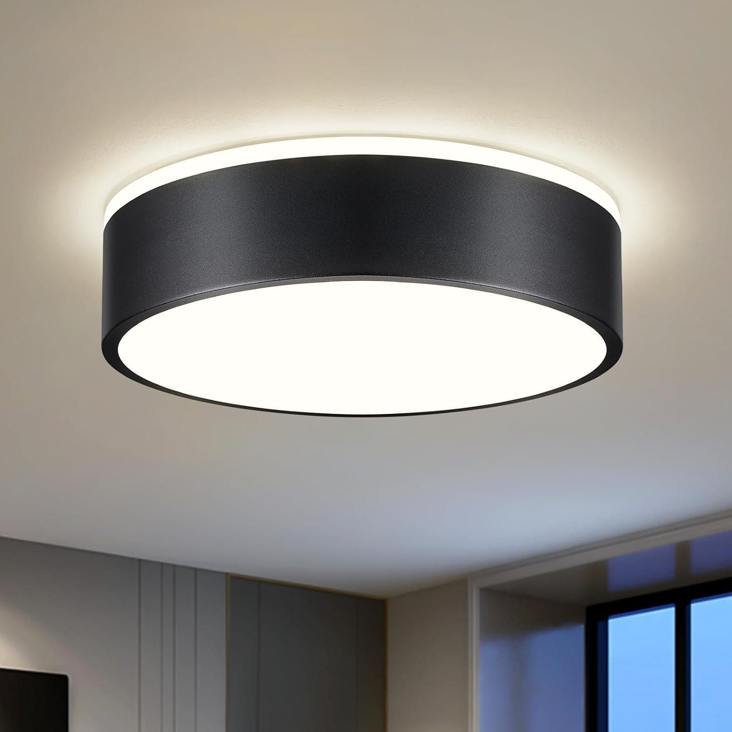 Goomavi Black Flush Mount Ceiling Lights, Modern Dimmable 5CCT Close to Lighting Fixture, 2700K-6000K LED Round Ceiling Lamp for Kitchen Hallway Bedroom Laundry Room Entryway Bathroom-11.8in