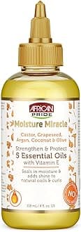 African Pride Moisture Miracle 5 Essential Hair Oils with Vitamin E | Moisture, Shine, Protection, and Growth | Argan, Castor, Grapeseed, Coconut, and Olive Oil | 4 oz
