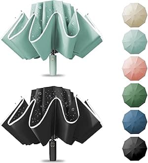 - Large Windproof Travel Umbrella, Portable Reverse Folding Car Umbrella, Compact Inverted Design with Waterproof Canopy, Automatic, 10 Durable Ribs, 45.6/13 Inch, Fits Backpack, 2026 Spring