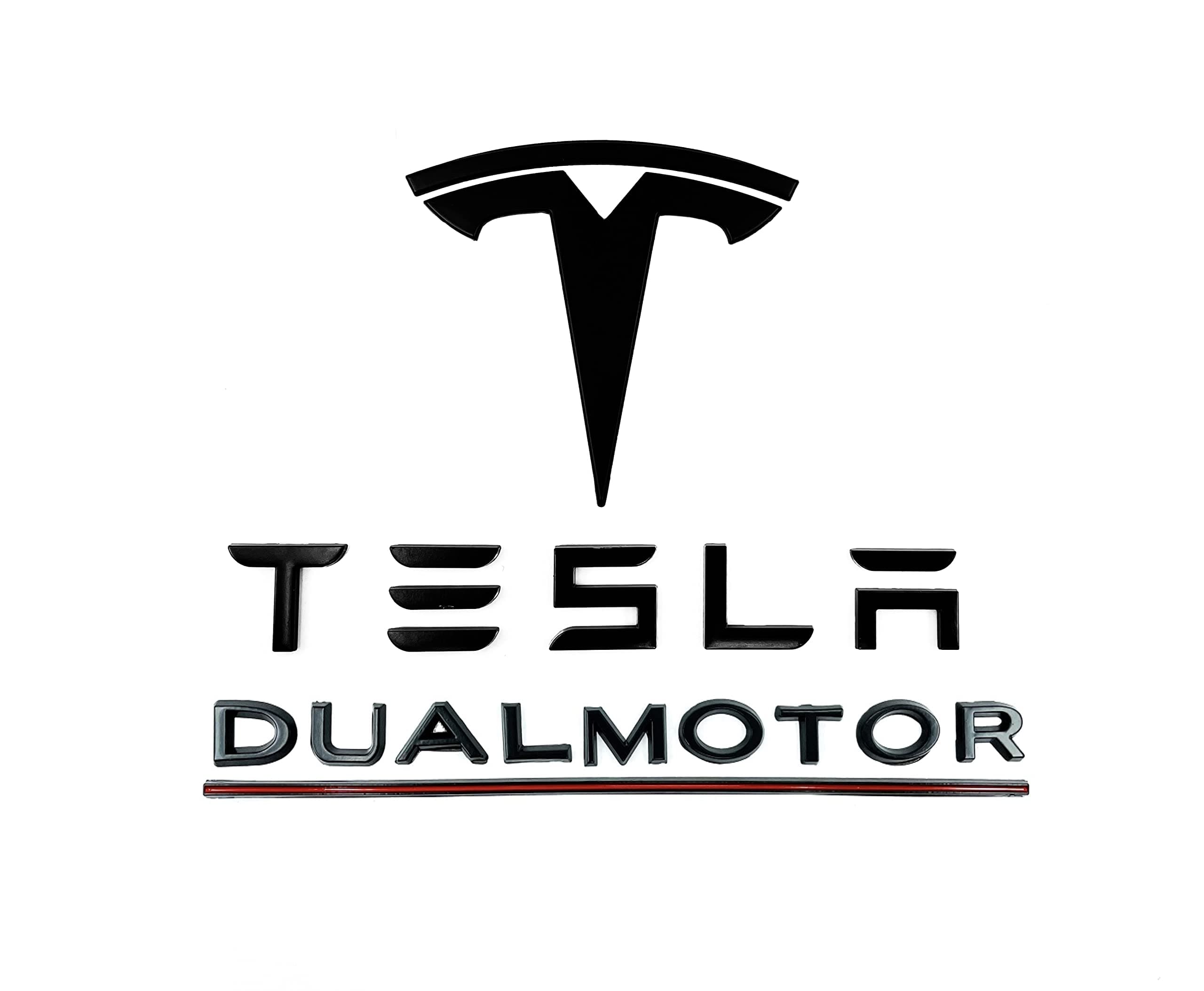 EVMIZE Tesla Model 3 Model Y T Logo Tesla Letters Dual Motor Emblem Set Metal (with Dual Motor), Black (EV-COMBOSET1)