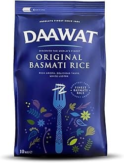 Daawat Original Basmati Rice with Rice Aroma, Delicious Taste, White Lustre,Perfectly Aged, Aromatic & Textural Grain, Rich Flavour with Sweet Taste, Ideal for all types of Dishes (10 KG)