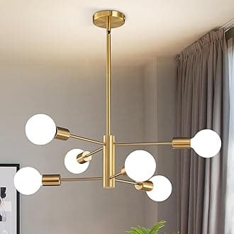 Modern Sputnik Chandeliers Light, 6-Light Gold Dining Room Chandelier Over Table, E26 Mid Century Ceiling Light Fixtures Height Adjustable Hanging Pendant Lighting for Entryway Foyer