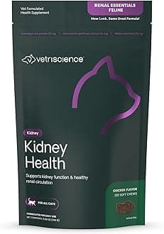 VetriScience Kidney Health Chews, Renal Essentials Supplement for Cats, Kidney Care and Support with Mushroom, Astragalus Root, Nettle Seed and Herbs, Chicken, 120 Count