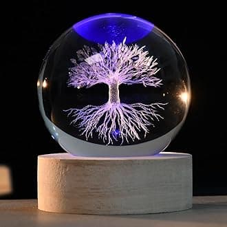 3D Tree of Life Crystal Ball 60mm Life Tree Globe Decor Tree Life Sphere Glass Decorative Ball Tree of Life Gifts for Women with Colorful Light Base