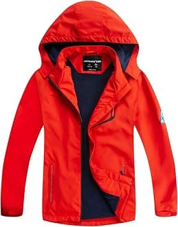 – Boys Girls Waterproof Jackets Kids Lightweight Fleece Lined Raincoat with Detachable Hood