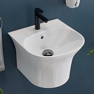 Plantex Ceramic Wash Basin/Wall Mount Half Pedestal WashBasin for Bathroom with 10 Years Glaze Warranty by Plantex/Wall Hung Basin for Home/Office/Hotels (White - 15 x 15 x 10 Inch)