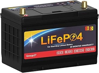 12V 80AH LiFePO4 Lithium Battery, 1300CCA Group 27 Starting Battery, Built-in Smart BMS, Perfect for Automotive Car, 60 Months Warranty