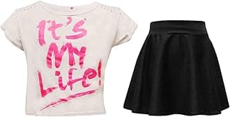 A2Z 4 Kids Girls T-Shirt and Skater Skirt Set Short Sleeve Top and Flared - Its My Life White & Skirt Set 7-8