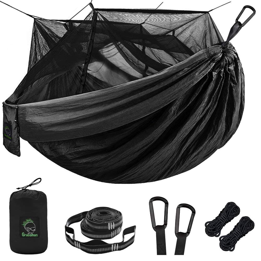 Grassman Camping Hammock Mosquito Net, Portable Hammock with Net Single or Double, Hammock Tent for Travel Camping, Camping Accessories for Indoor, Outdoor, Hiking, Backpacking, Backyard, Beach