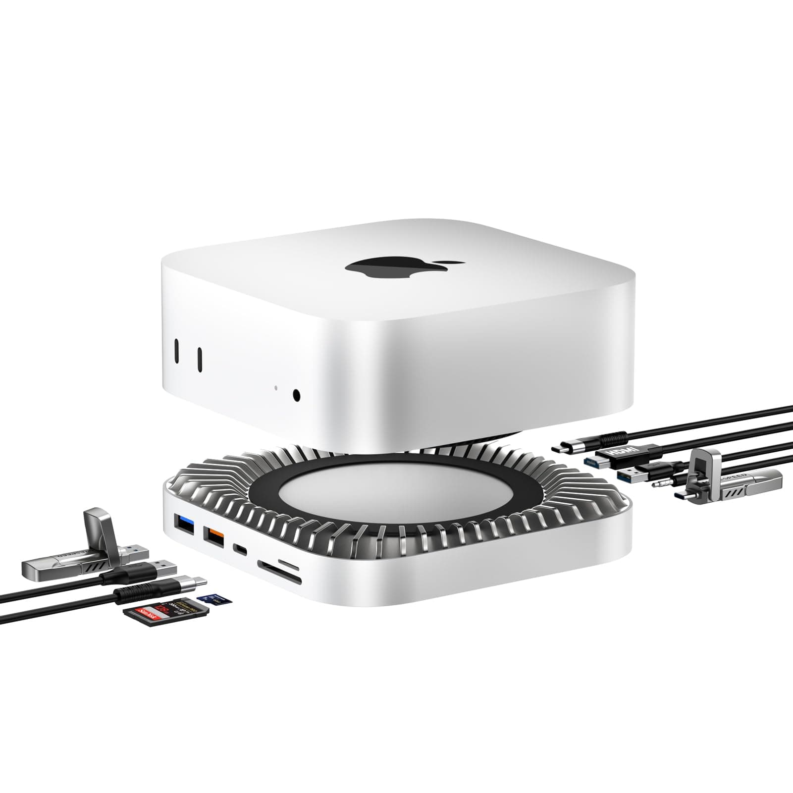 Mac mini M4 Dock, Aluminum Mac mini Stand and HDMI Hub for Mac mini M4 and M4 Pro 2024 with M.2 NVMe/SATA SSD Enclosure, 4K60Hz HDMI,10G USB A/C, 5G USB A*2, USB-C Charge, SD/TF, Audio