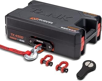 RUGCEL WINCH Portable Winch 12V DC Electric Utility winch,4500lb/2041kg Single Line Pull with Steel Mounting Plate, Integrated Hawse Fairlead and Synthetic Rope,Infrared remote control,atv utv winch