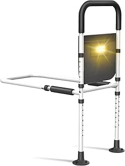 Bed Rails for Elderly Adults Safety: Adjustable Heights Assist Side Bed Rail with Motion Light & Storage Bag - Bed Railing Handle Support Bar Guard Rails Hold up to 350 Lbs for King Queen Full Twin